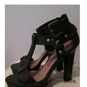 True Religion Black Leather Platform High Heel